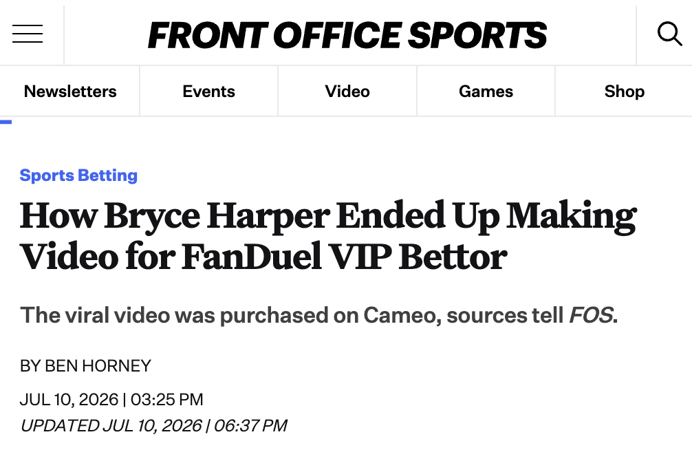 Front Office Sports article