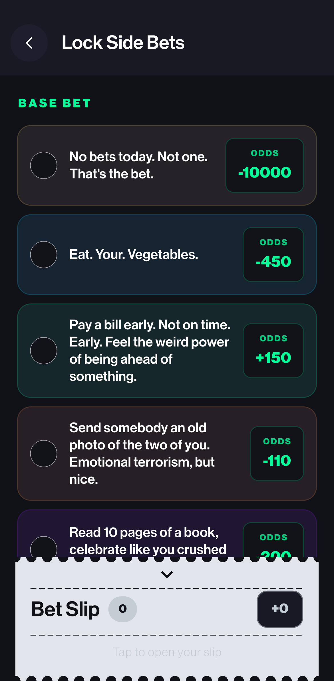 BetterBet side bet selection screen
