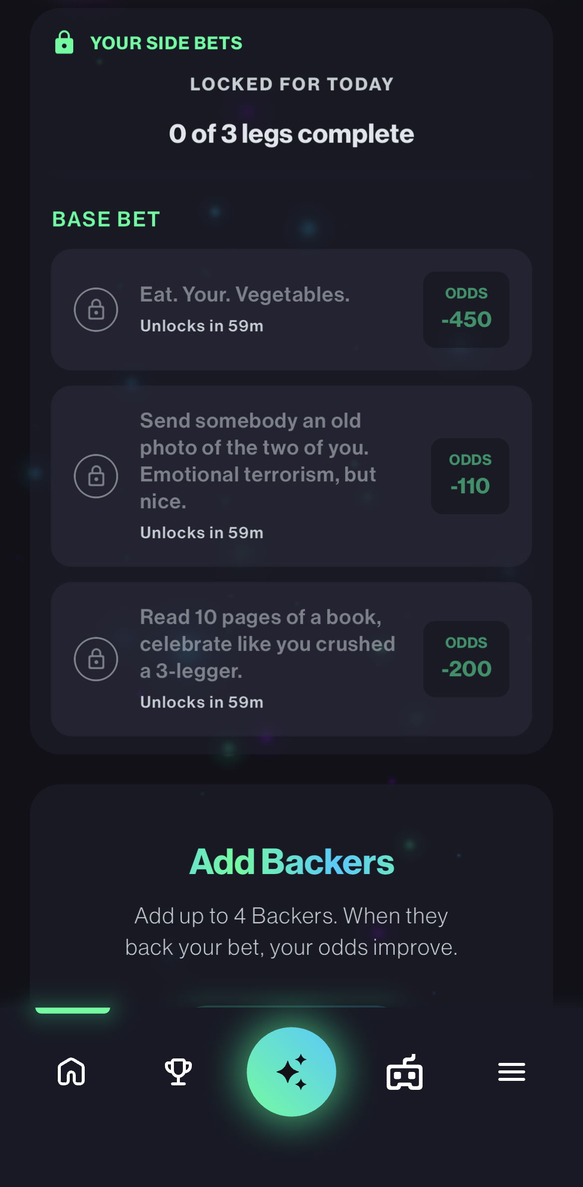 Locked daily side bets screen