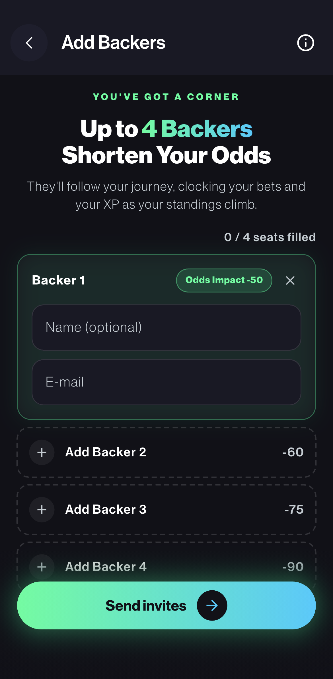 Add Backers invitation screen
