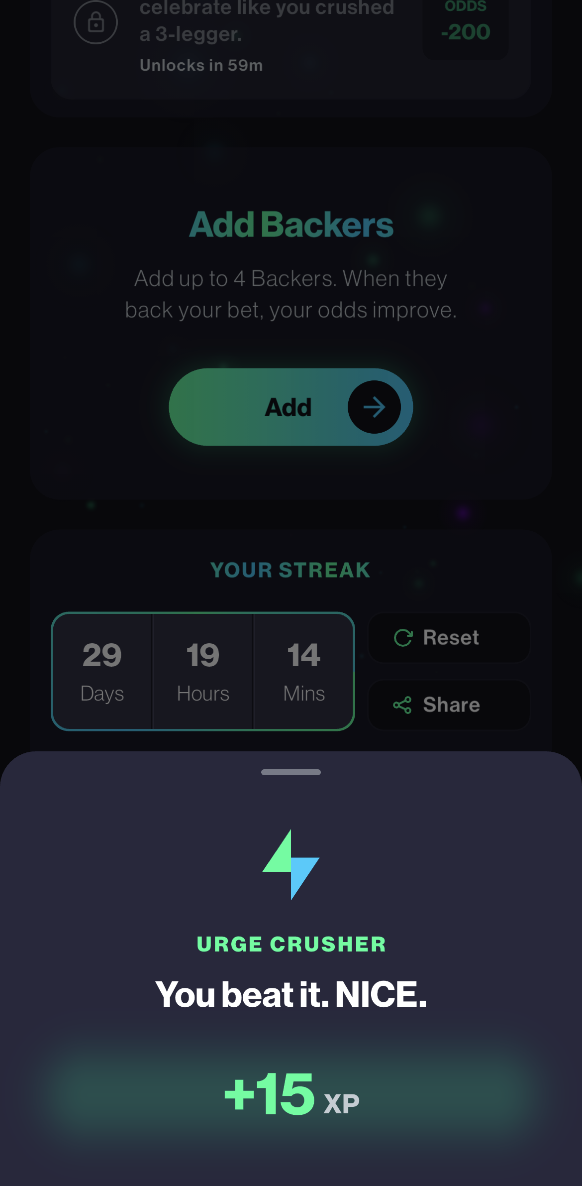 Urge Crusher XP reward screen